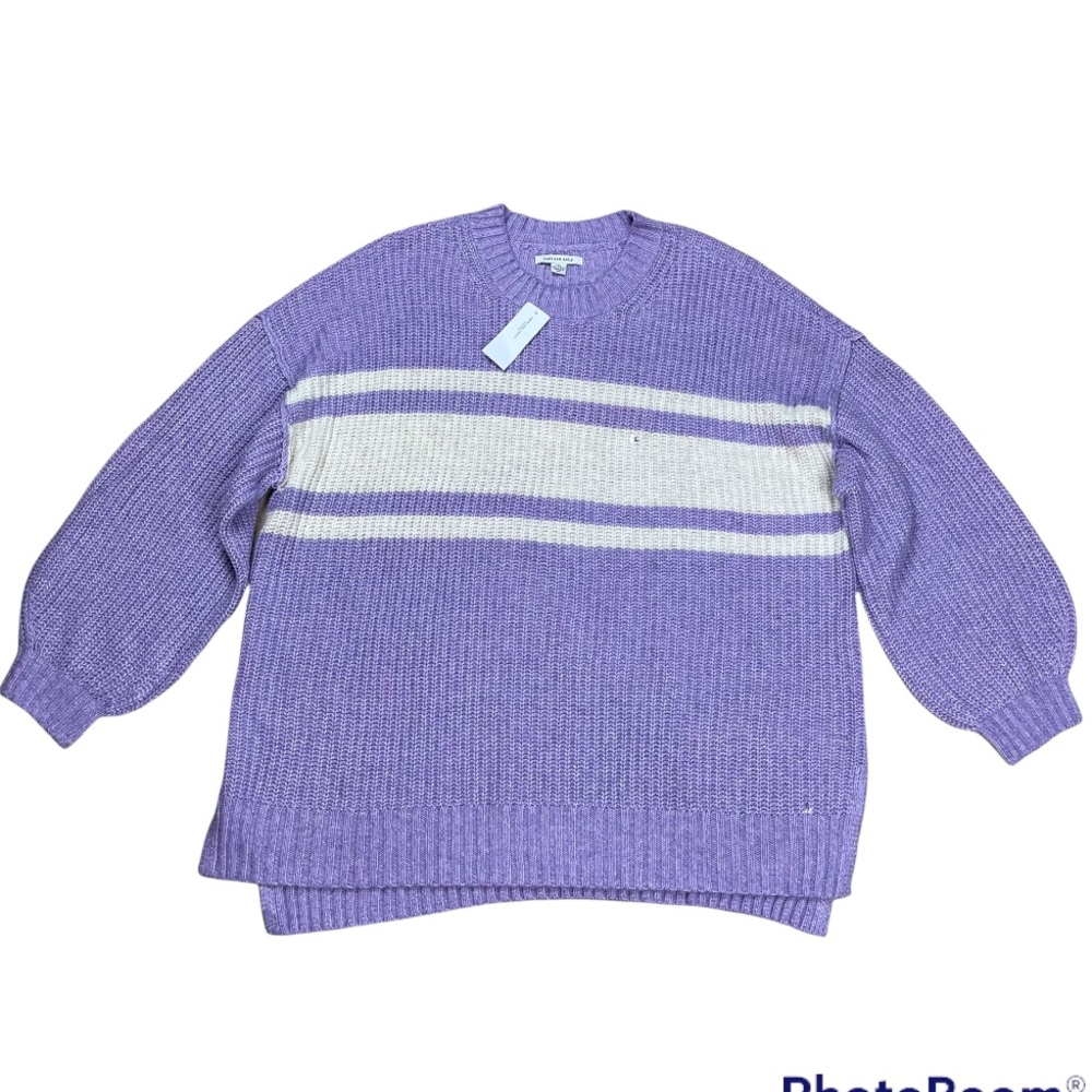 American Eagle 🦅 NWT Purple‎ and White Knit Sweater Very Soft and Cozy Size L